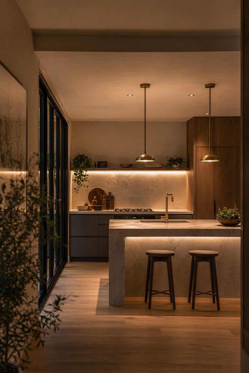 Kitchen island pendant lighting in a London townhouse