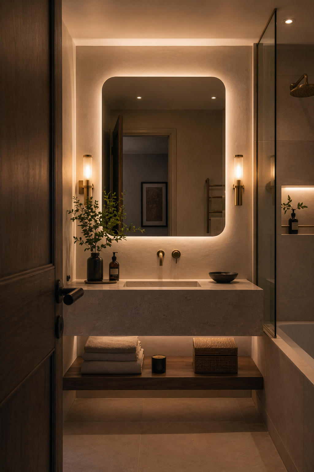 Bathroom mirror and wall lighting detail