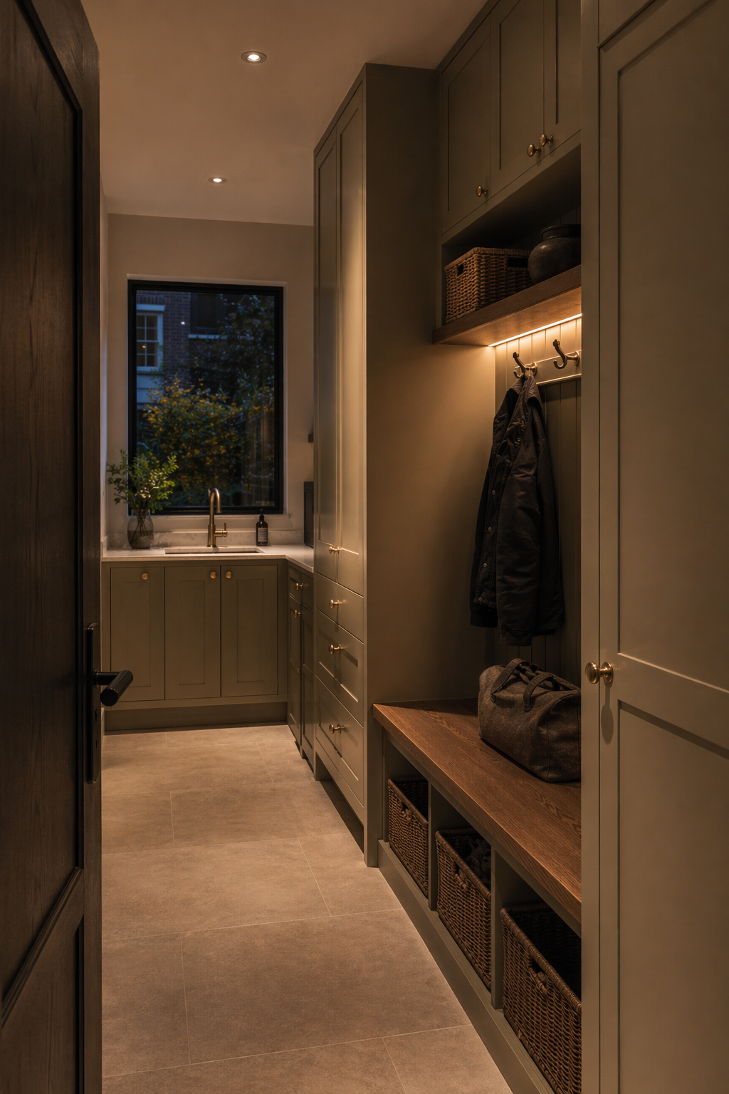 Utility room lighting and cabinetry detail