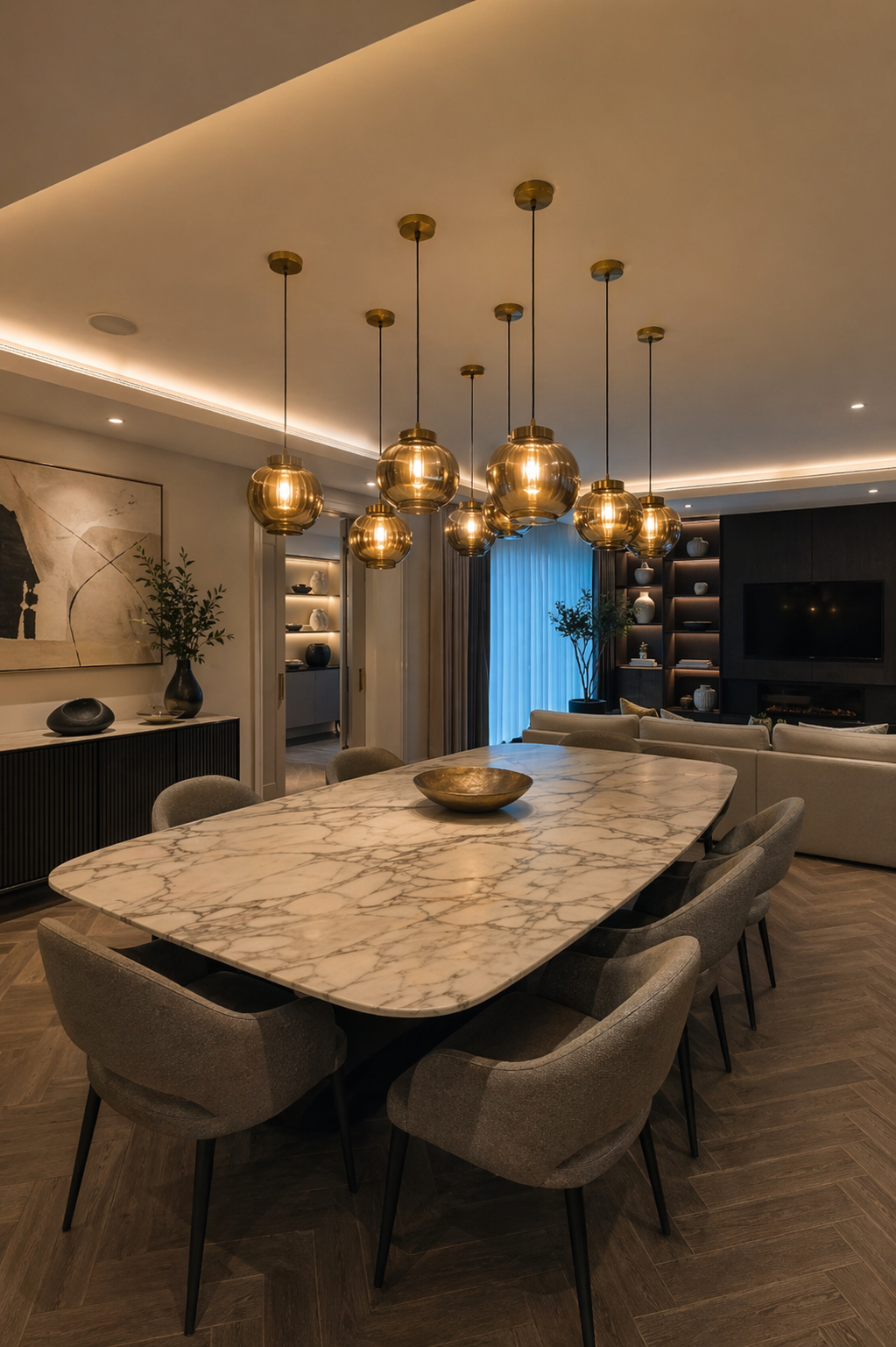 Dining room pendant lighting installation