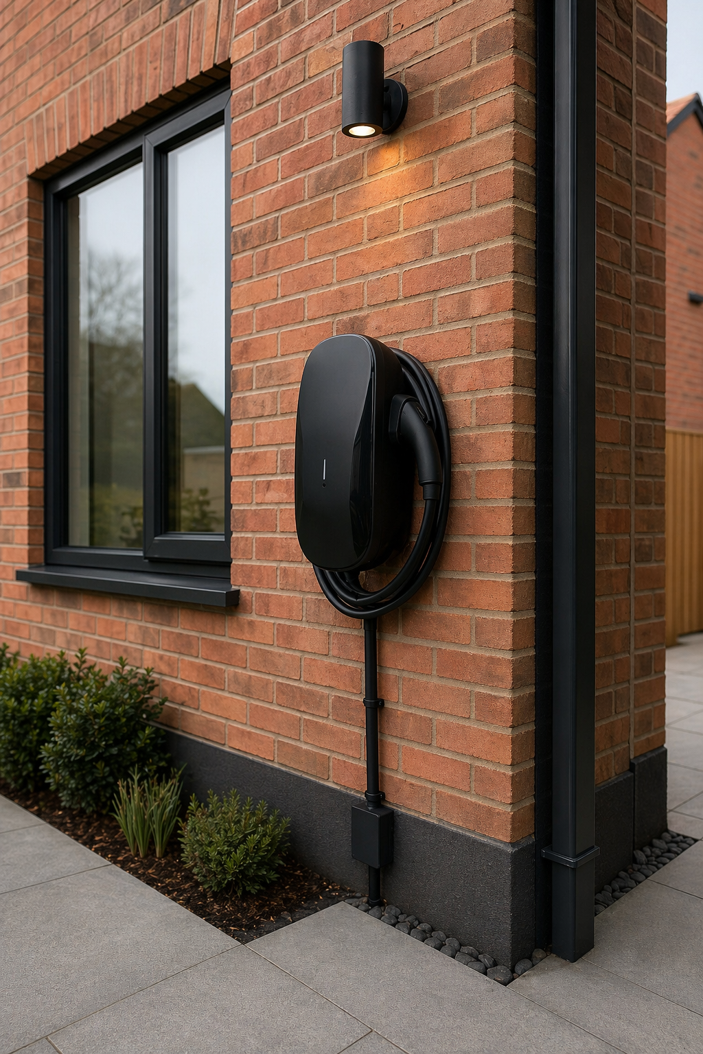 EV charger installation on brick wall