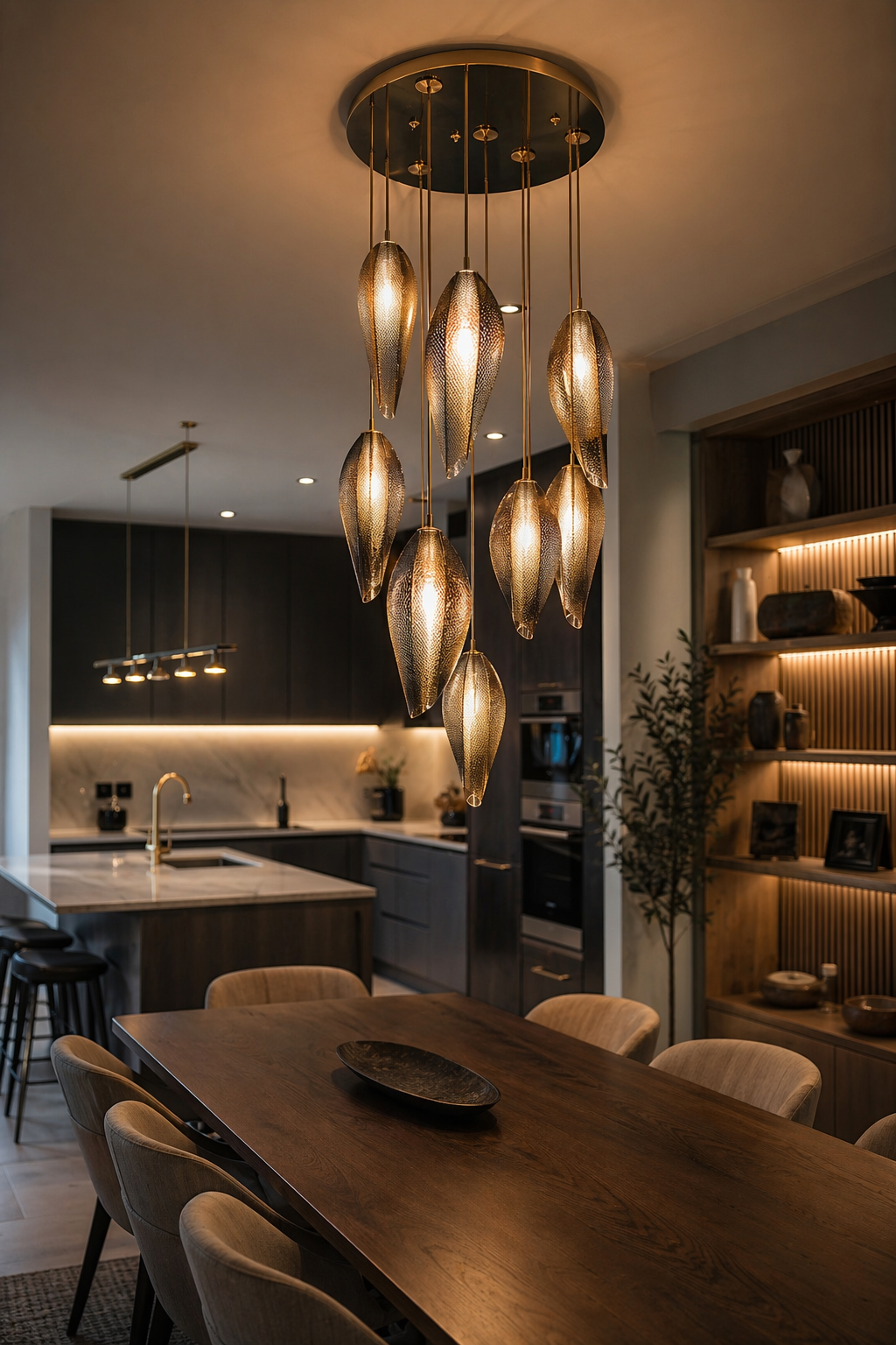 Dining room chandelier lighting detail